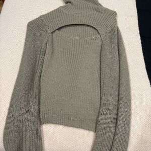 Women's Taupe Sweater with Cut-Out Design